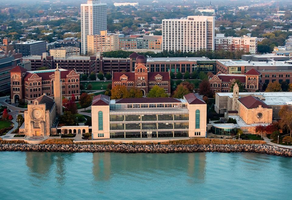 An aerial view of the Lake Shore campus of Loyola University Chicago is seen in this 2019 photo. (CNS/Courtesy of Loyola University Chicago/Lukas Keapproth)