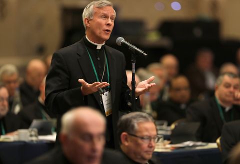 Bishop Joseph Strickland of Tyler, Texas, speaks from the floor during the fall general assembly of the U.S. Conference of Catholic Bishops Nov. 11, 2019, in Baltimore. (CNS/Bob Roller)