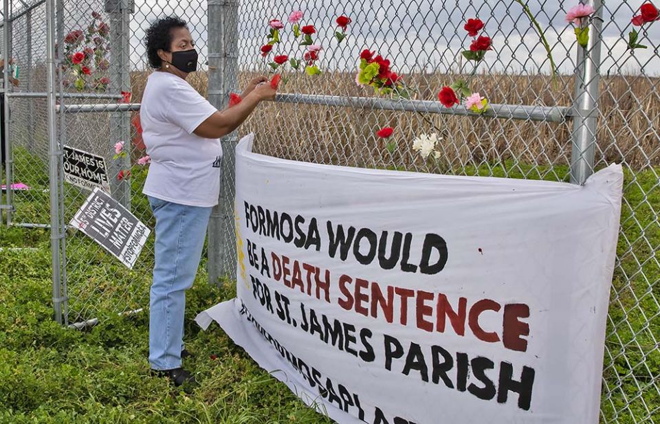 Catholic environmental justice activist Sharon Lavigne at a burial site for enslaved Black people in Louisiana, on the property that Formosa Plastics Group bought to build a petrochemical complex (Courtesy of Goldman Environmental Prize)