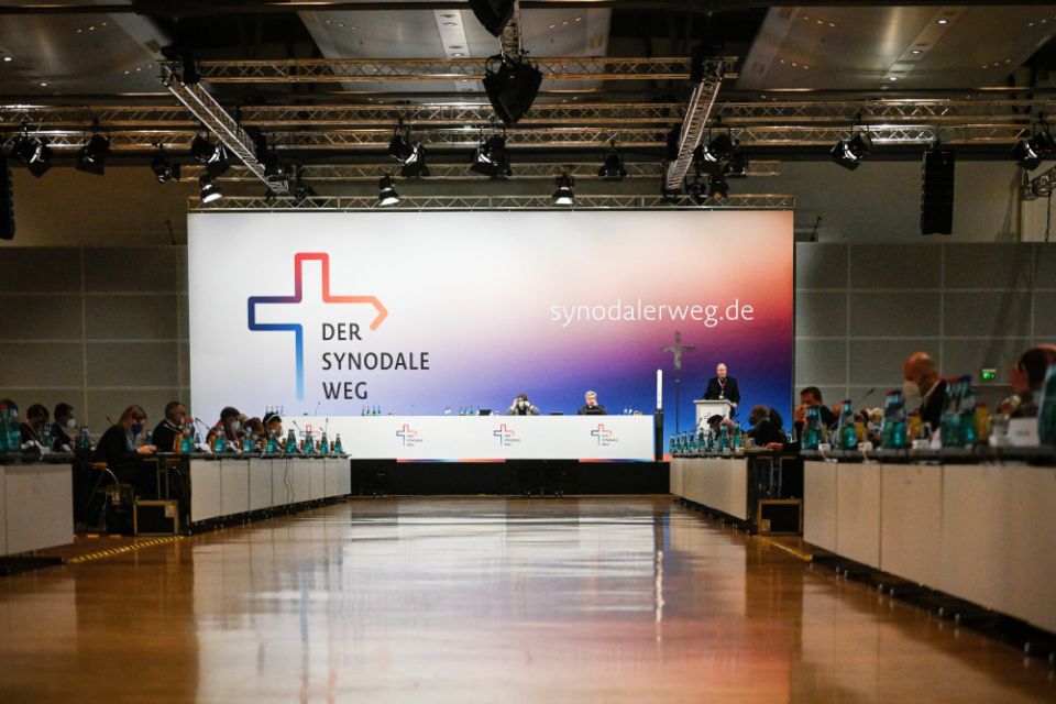 Prelates and others attend the third Synodal Assembly in Frankfurt Feb. 4, 2021. (CNS/KNA/Julia Steinbrecht)