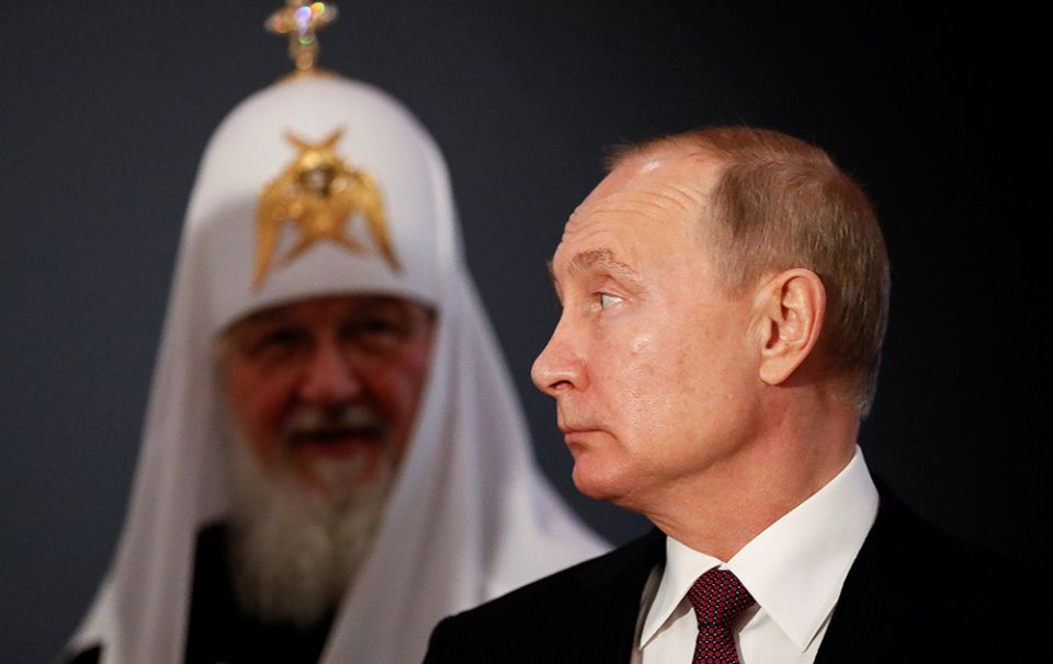 Russian President Vladimir Putin and Russian Orthodox Patriarch Kirill of Moscow visit an exhibition on National Unity Day in Moscow Nov. 4, 2019. (CNS/Reuters pool/Shamil Zhumatov)