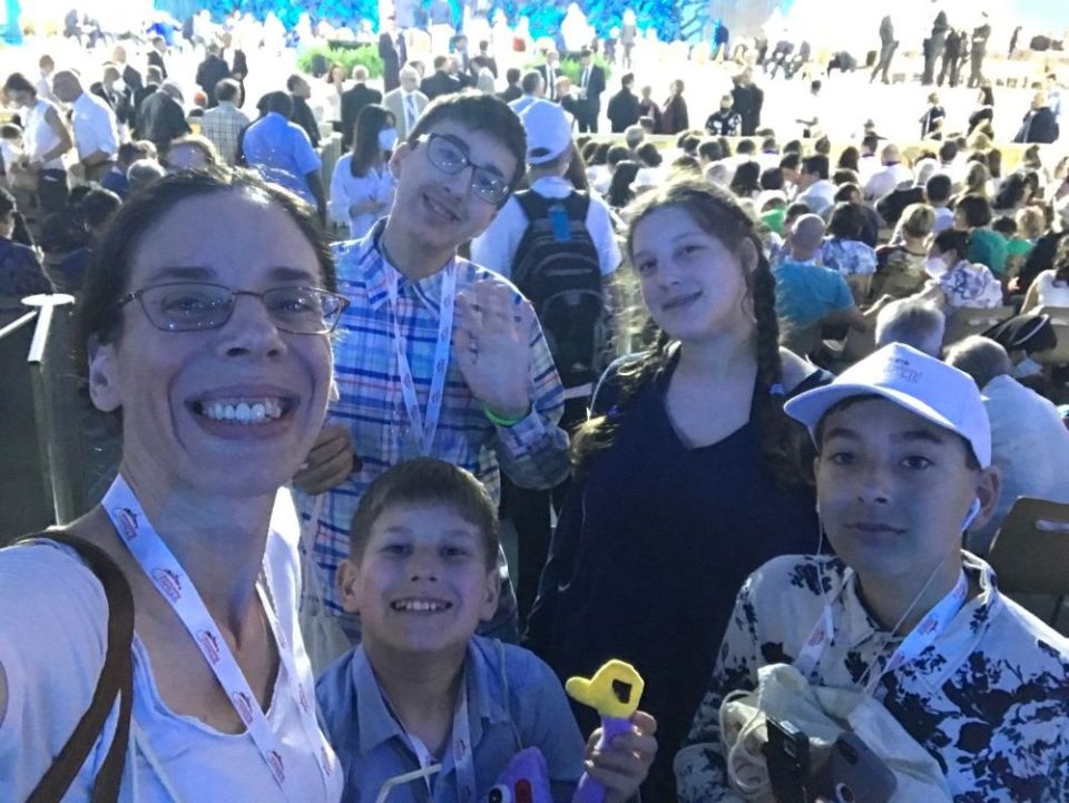 Mary Beth Yount and her children attended the Festival of the Families during the World Meeting of Families in Rome. Yount, associate professor of theological studies at Neumann University in Pennsylvania, was an invited delegate for the June 22-26 event.