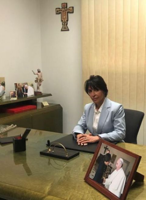 Emilce Cuda, shown in her office at the Vatican, is co-secretary of the Vatican's Pontifical Commission for Latin America and was recently appointed by Pope Francis as a member of the Vatican's Pontifical Academy for Life. (Courtesy of the Pontifical Comm