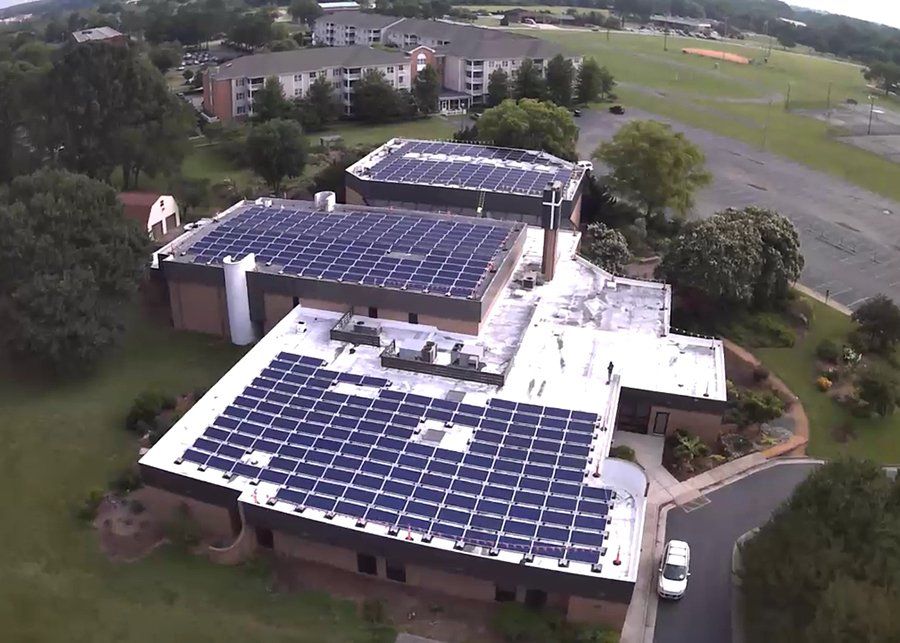 Immaculate Conception Church installed more than 400 rooftop solar panels on several buildings of its campus in Hampton, Va., in 2019. (CNS photo/courtesy Immaculate Conception Church)